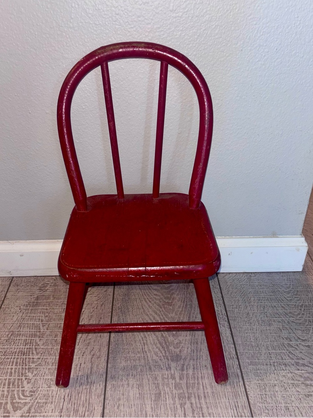 Antique Small Wooden Decorative Red Chair 9 in. x 21 in. Needs a good cleaning